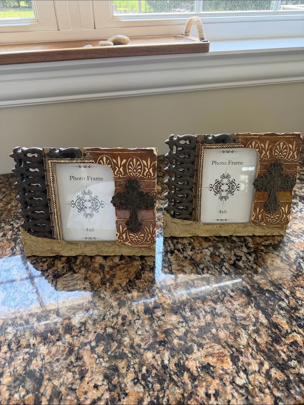 Ornate Cross Accent Photo Frame - Brown and Gold